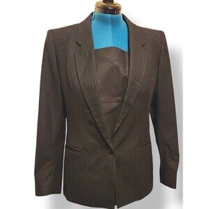 Daniele O  100% Wool Pinstripe Career Blazer Jacket Curtis Gray Fitted Size 10